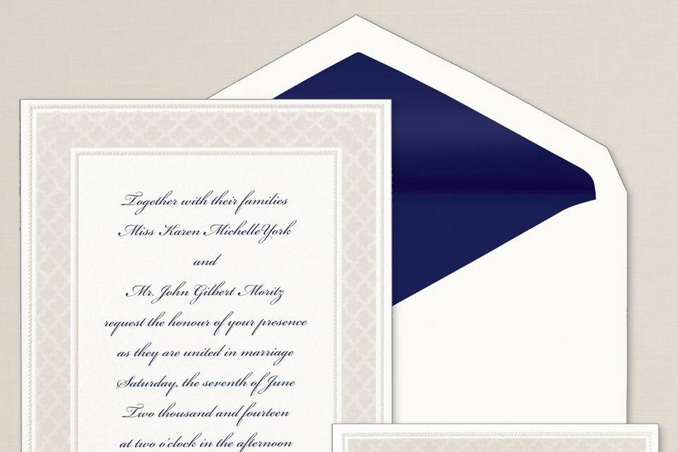 Old World Elegance - This traditional non-folding card with intricate border design gives your wedding invitation an elegant, Old World look. Exclusively Weddings offers this large, square invitation in your choice of bright white or ecru card stock. Order Your Free Sample Today!