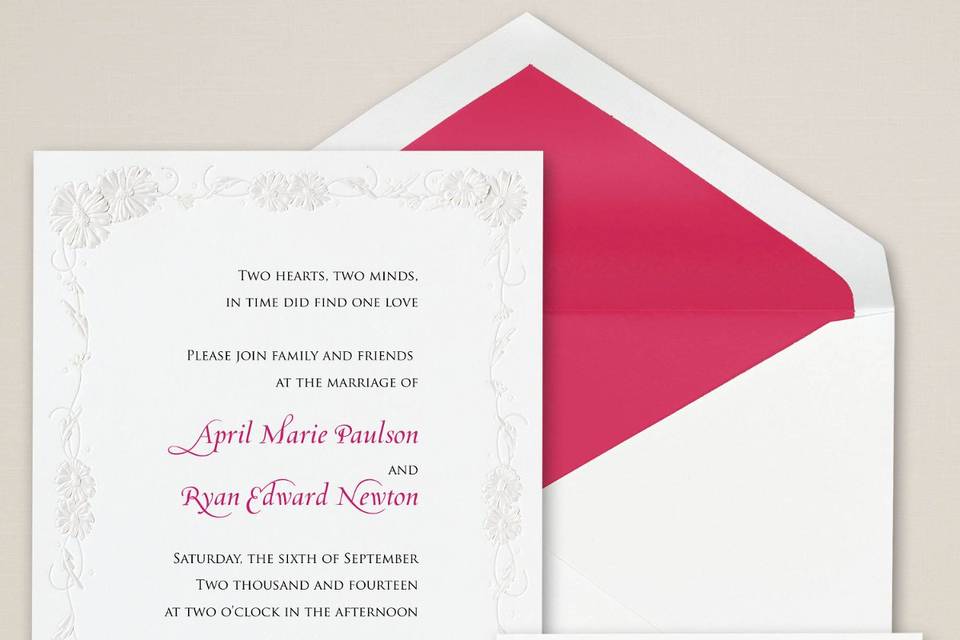 Pearl Daisies - From Exclusively Weddings, this non-folding bright white card is a pretty way to showcase your invitation wording. Order Your Free Sample Today!