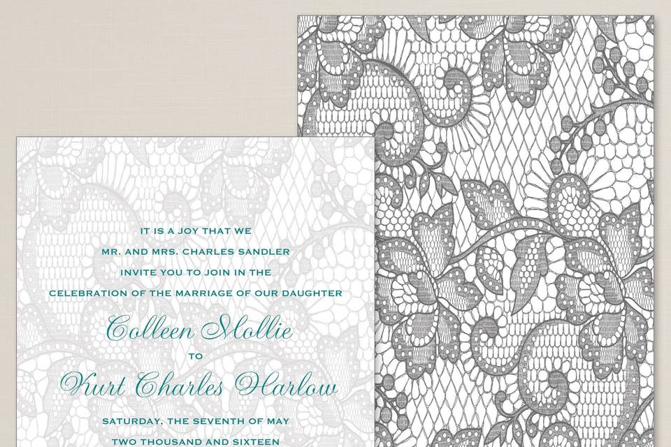 Wrapped in Love - The rich metallic folder of this bold invitation set wraps around the ensemble components. A soft metallic band edging the folder, accentuating its crisp lines, is repeated on all the matching pieces. Exclusively Weddings offers the invitation wrap in your choice of bronze or onyx. Order Your Free Sample Today!