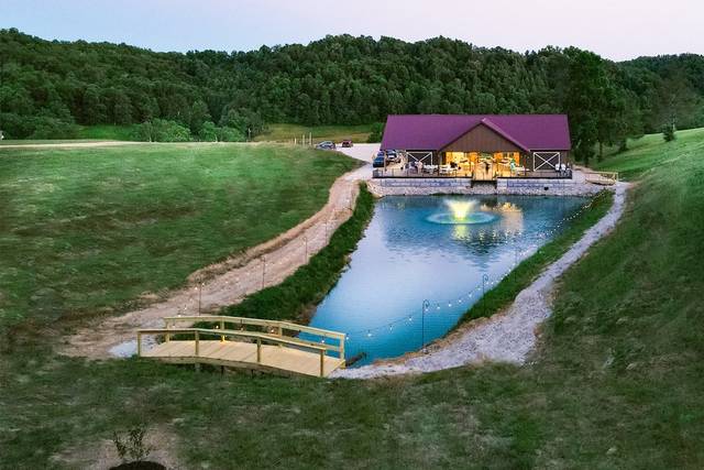 Lighted pond and fountain