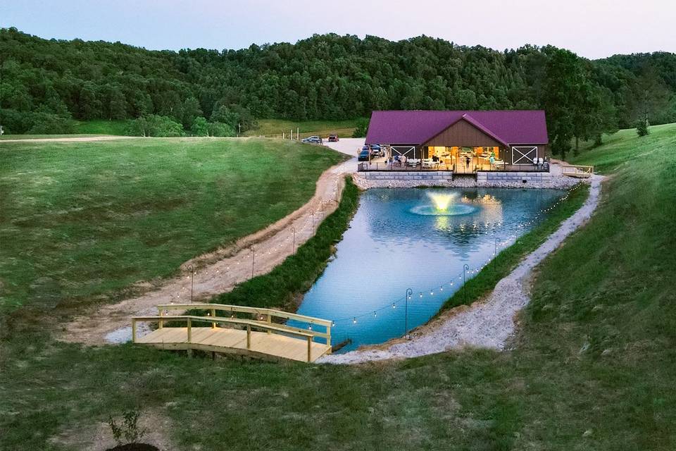 Lighted pond and fountain