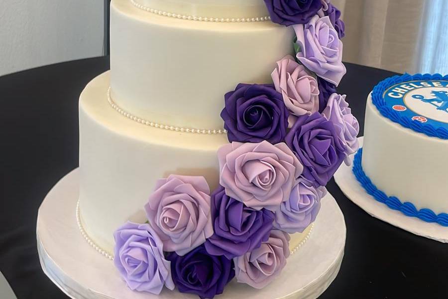 Cascading purple roses