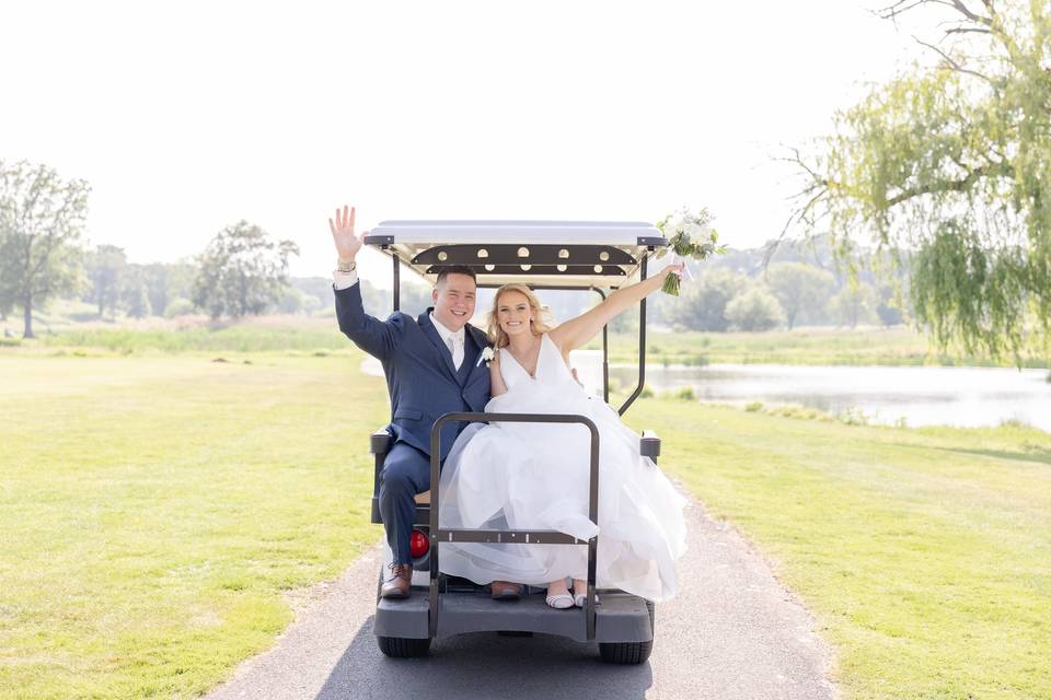 Wedding couple golf cart