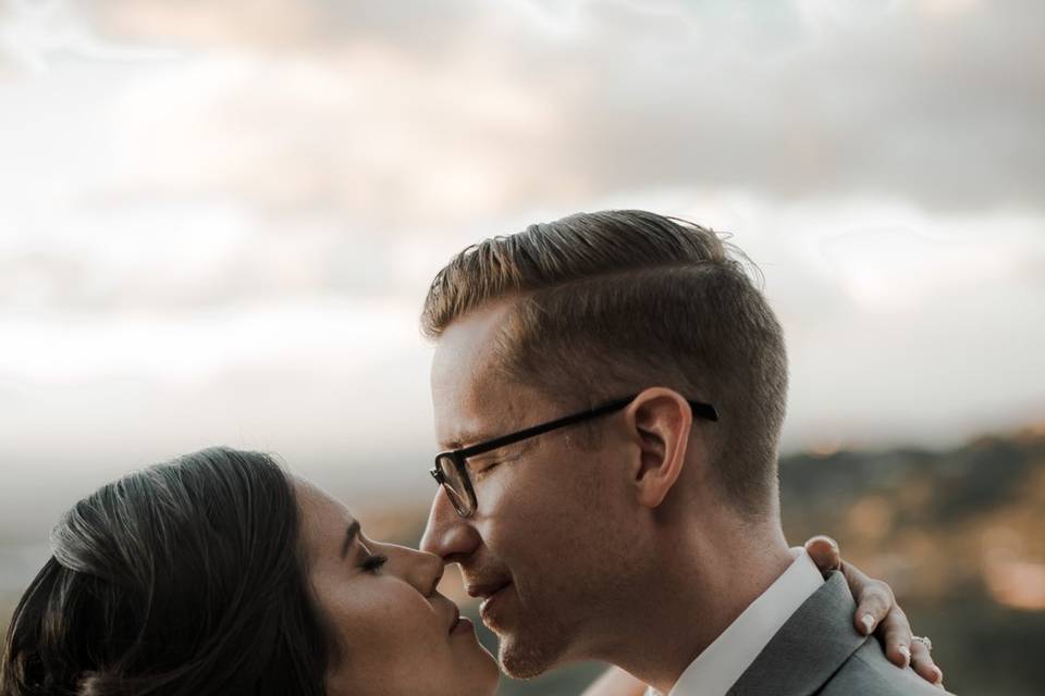 Bride and groom kissing