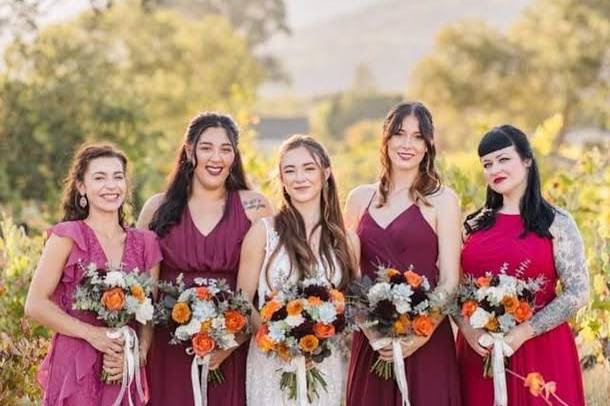 Bride and her bridesmaids