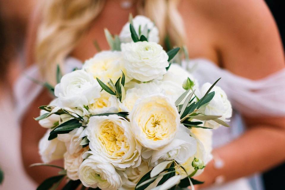 The bride holding her bouquet