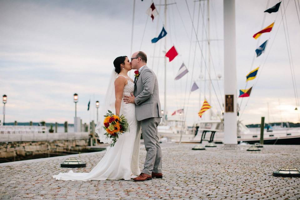 Newlyweds kissing