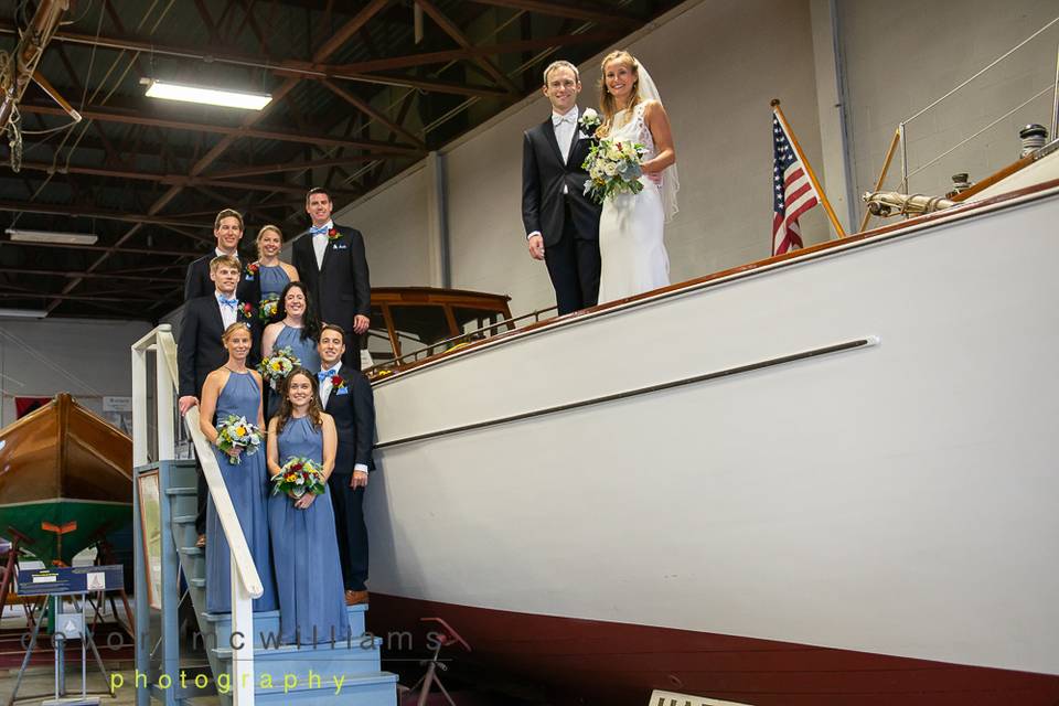 Newlyweds, bridesmaids, and groomsmen