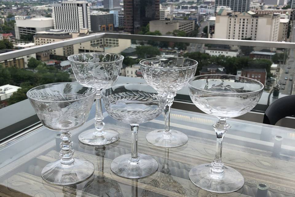 Champagne coupes on the rooftop bar