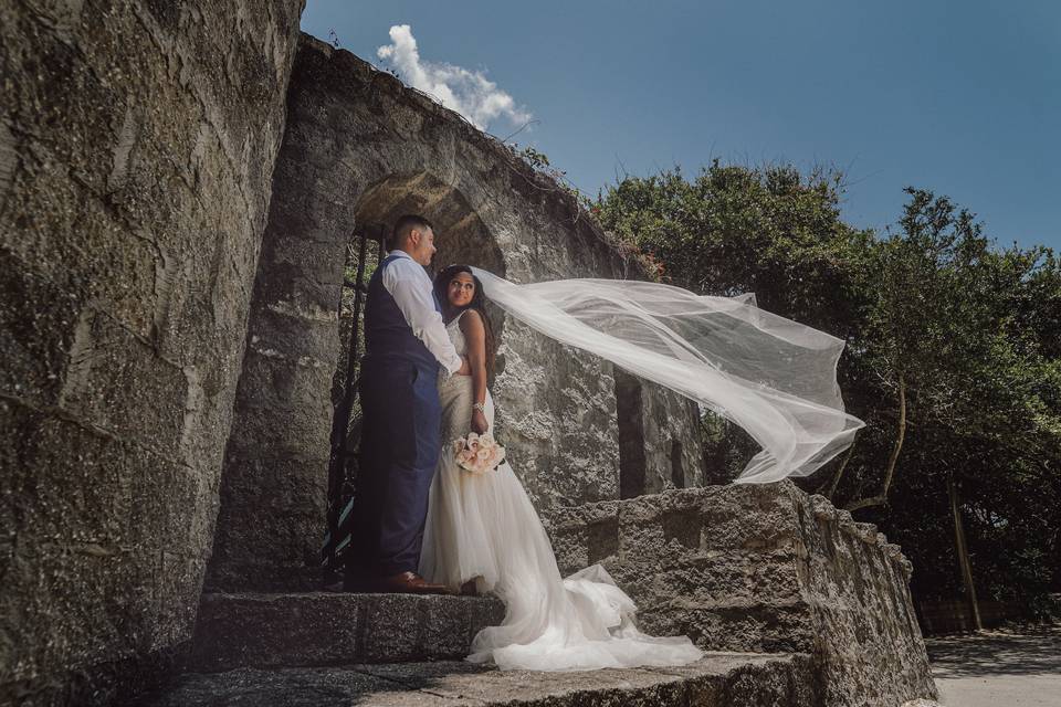 Couple in front of castle