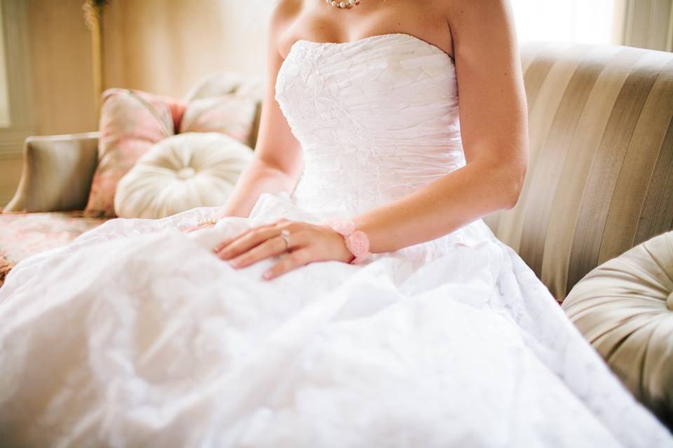 Pink floral lace cuff bracelet by J'Adorn Designs, custom made for Youngstrom wedding, December 2013Photo by Bryan Lee Photography