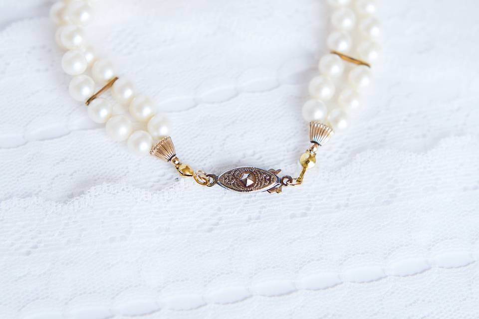 One of a kind handmade wedding bracelet comprised of reclaimed pearls, spacers, and clasp from vintage jewelry. As seen in Style Unveiled, Fall 2014.Findings: Gold filled, vintageHandcrafted to order at our studio in Baltimore, MD.