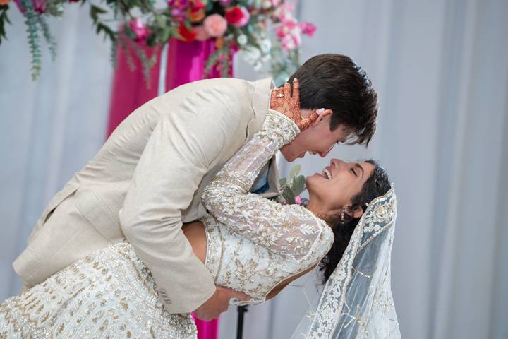 Groom and Bride first kiss