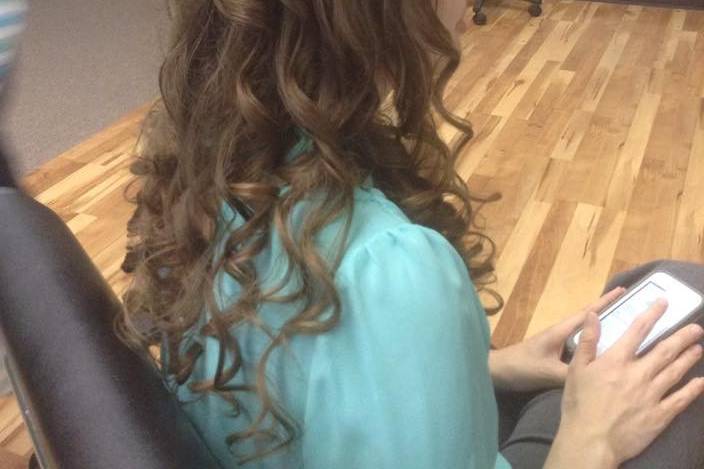 The bride - a waterfall braid and curls