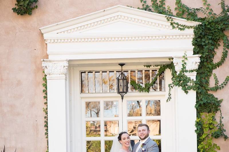 Couple posing in garden