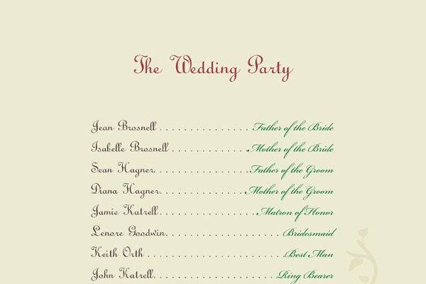 The inside cover lists your Wedding Party