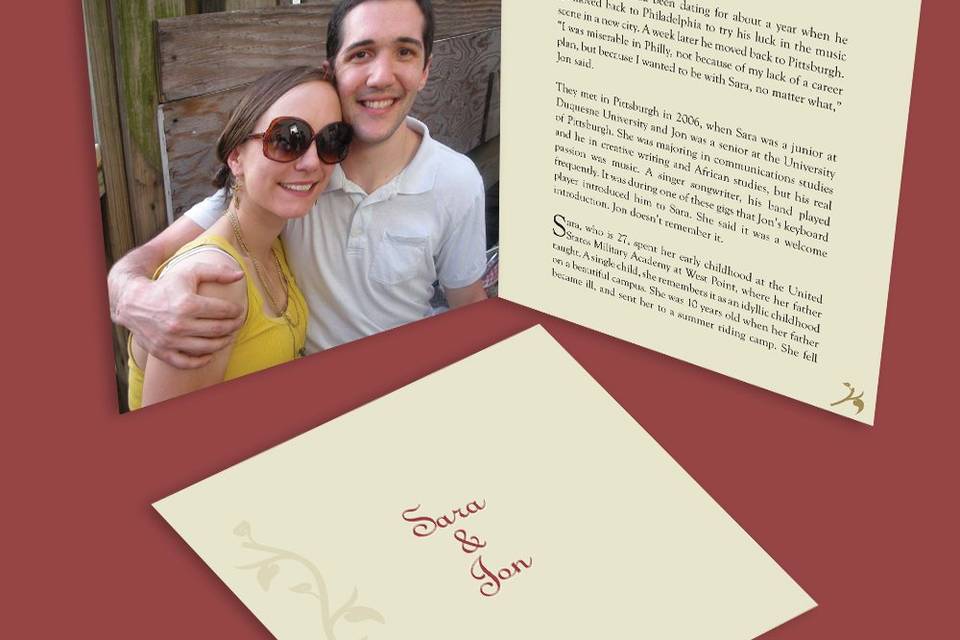 The next page is your Thank You Note to your family and friends ... and the remainder of the booklet includes your love story and photos!