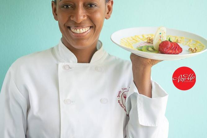 Chef T with her Plated Dessert