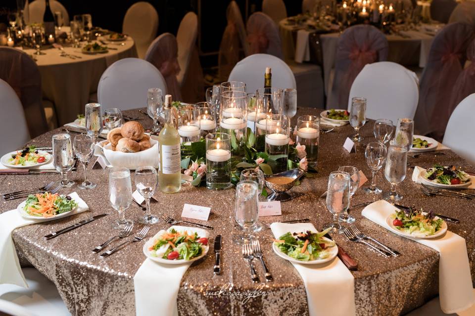 Table set up with candle centerpiece