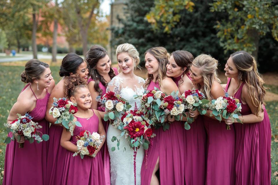 The bride with her bridesmaids