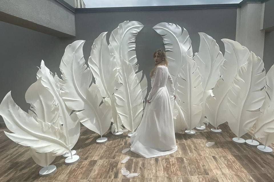 Giant wings as backdrop