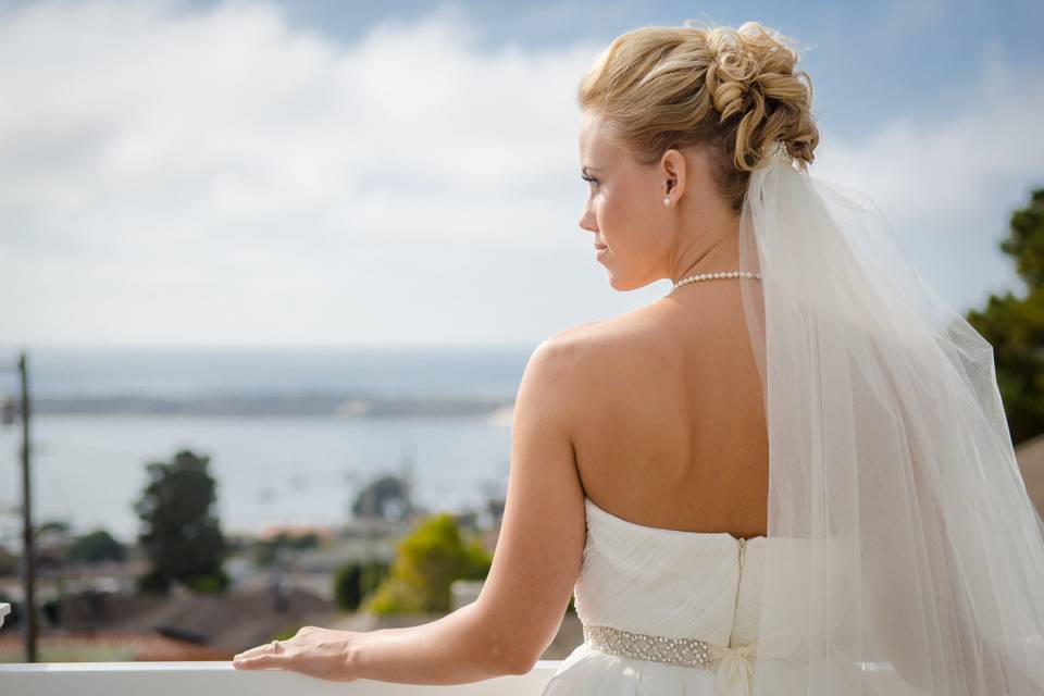 Bride overlooking the water