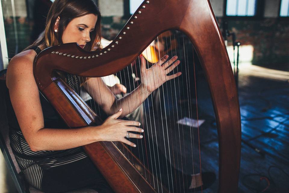 Playing the harp