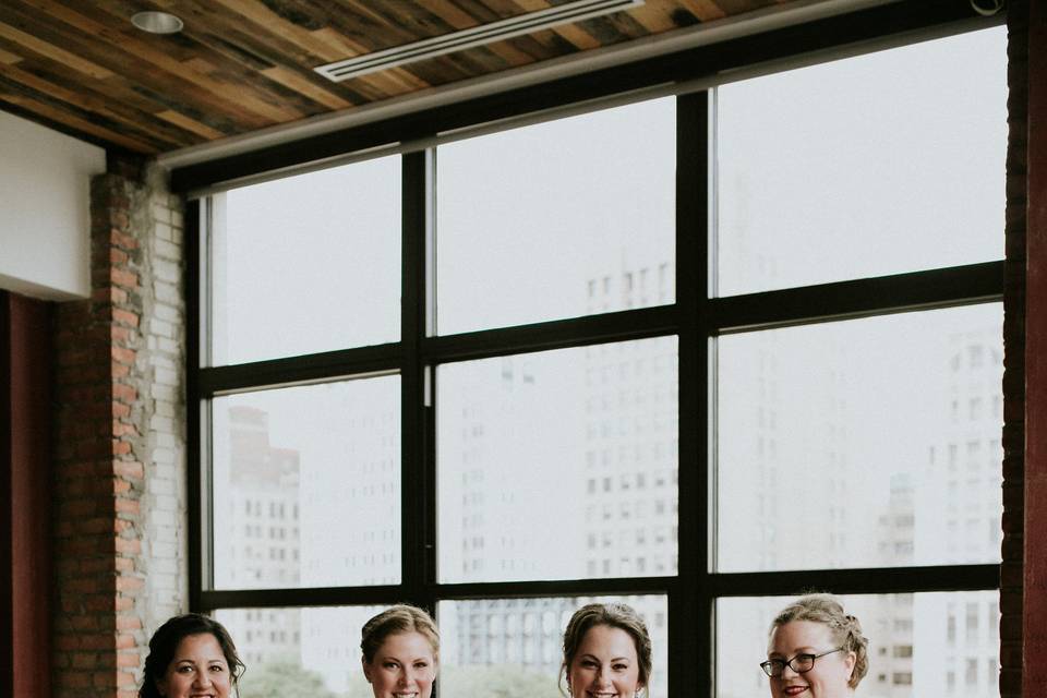 The bride with her bridesmaids