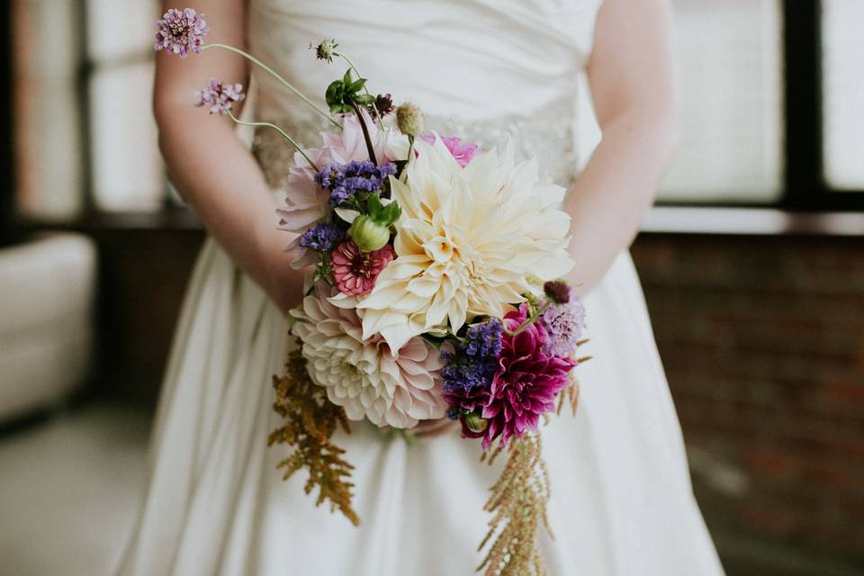 The bride holding her bouquet