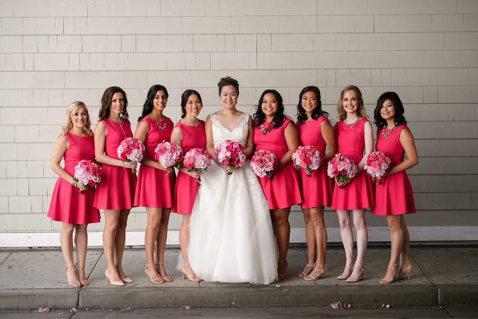 Bride and her bridesmaids before the wedding.