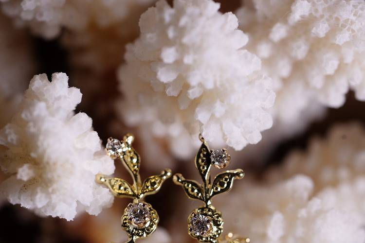 Drop earrings with pearls and diamonds.  The perfect accent to the wedding gown.