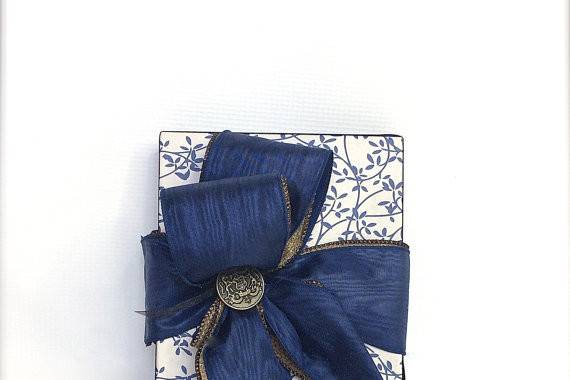 therefore it may be re-used by the recipient – an approved form of “re-gifting!”?Since all gift boxes are individually handmade by me, no two are exactly alike. To this end, there will be times when the accessories or texture of ribbon might change. The finished product will closely resemble the one pictured in color and aesthetic but with very slight variations.