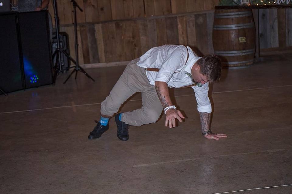 Groom breakdancing