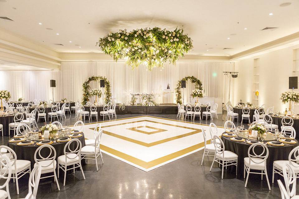 Reception hall with plant chandelier