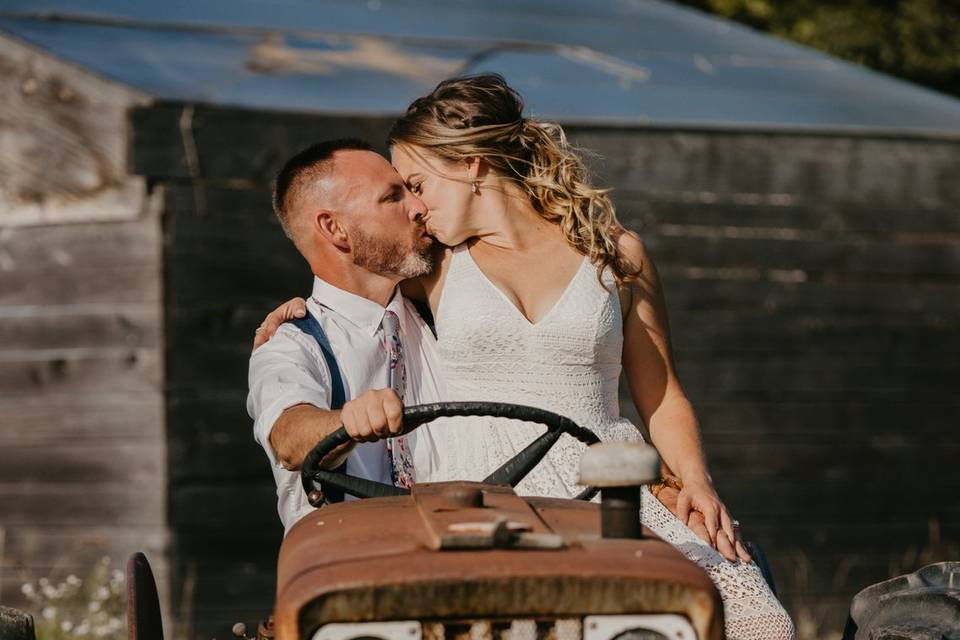 Rustic tractor pose in late August