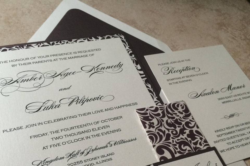 Aubergine wedding stationery