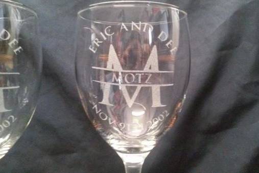 Etched wine glass