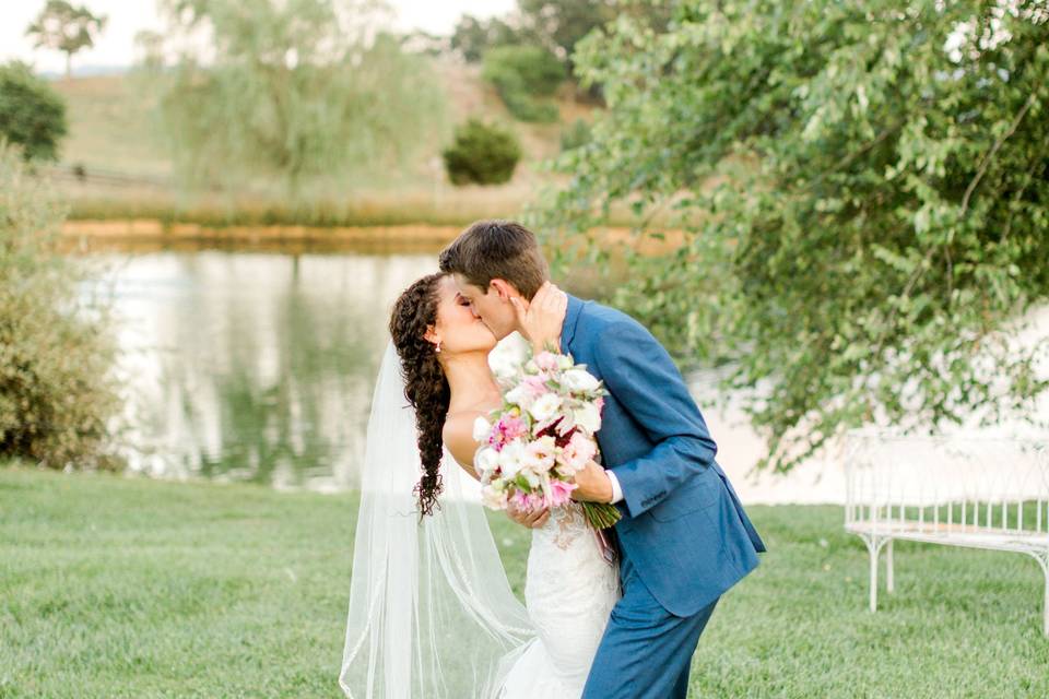 Bride and Groom at Pond
