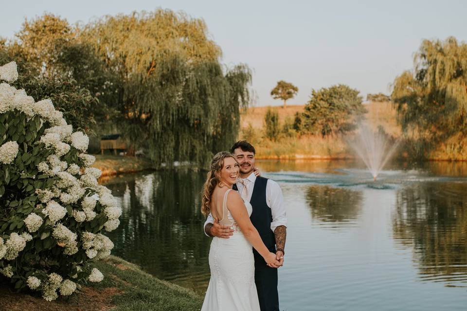 Bride and Groom at Pond