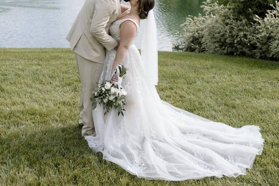 Bride and Groom at Pond