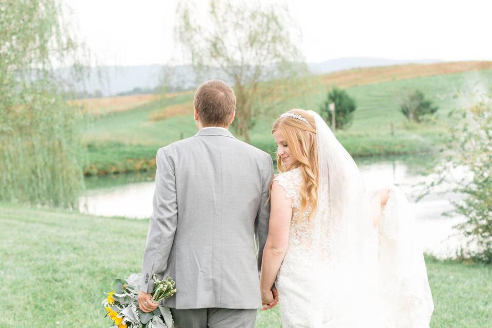 Bride and Groom near pond