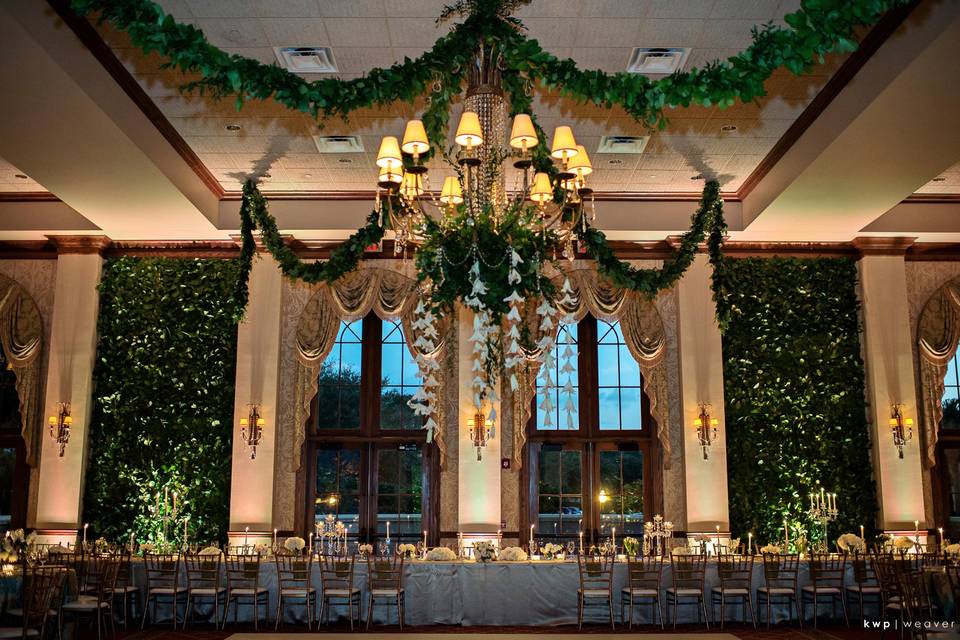 Greenery accented chandelier