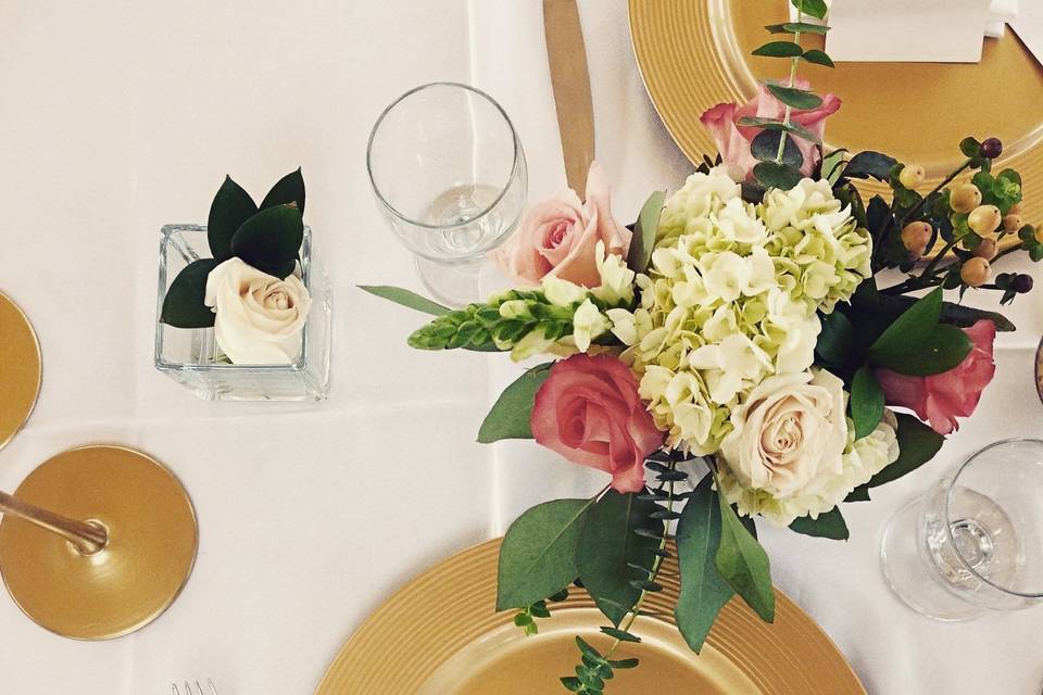 Gold and Coral Table Setting