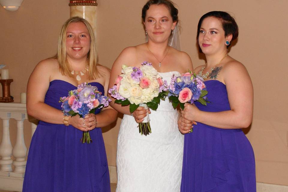 Pink and purple bouquets