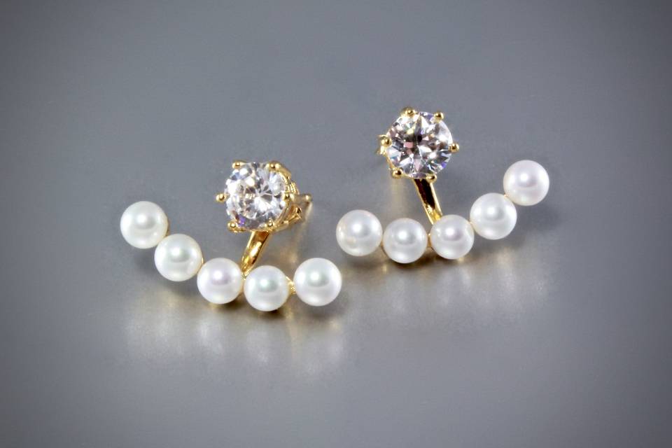 Pearl and Cubic Zirconia Bridal Earring Jackets