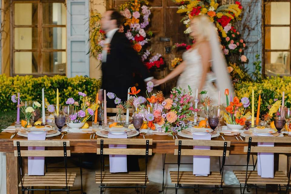 Reception set up, floral table