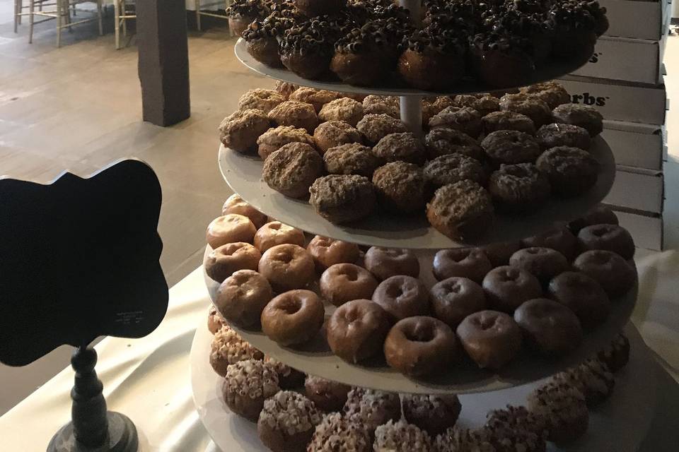 Chocolate tower of doughnuts