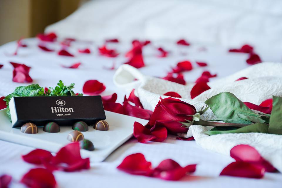 Bridal suite with rose petals
