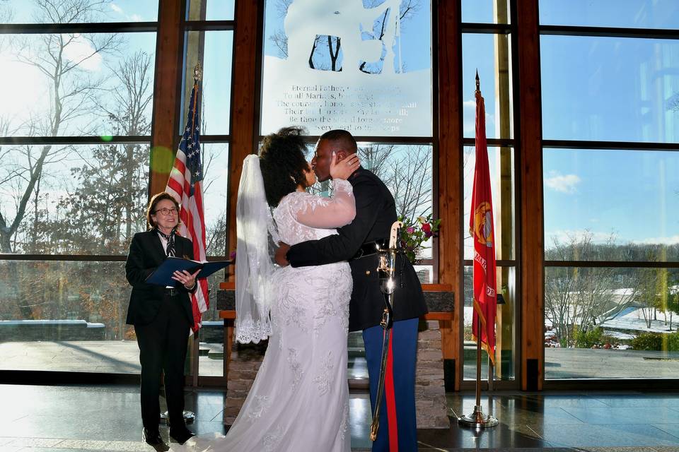 Bride and Groom First Kiss