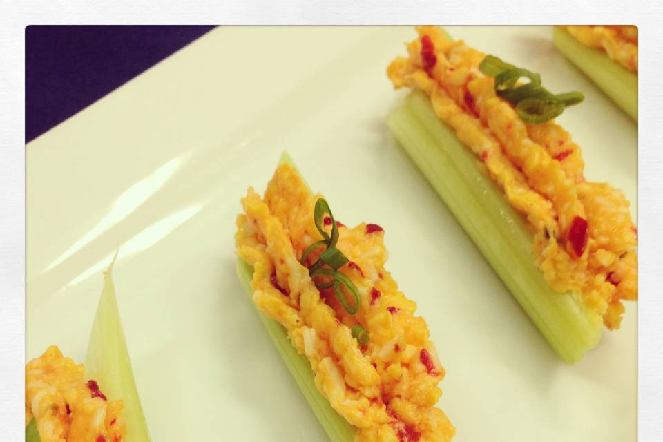 Celery stuffed with Pimento Cheese